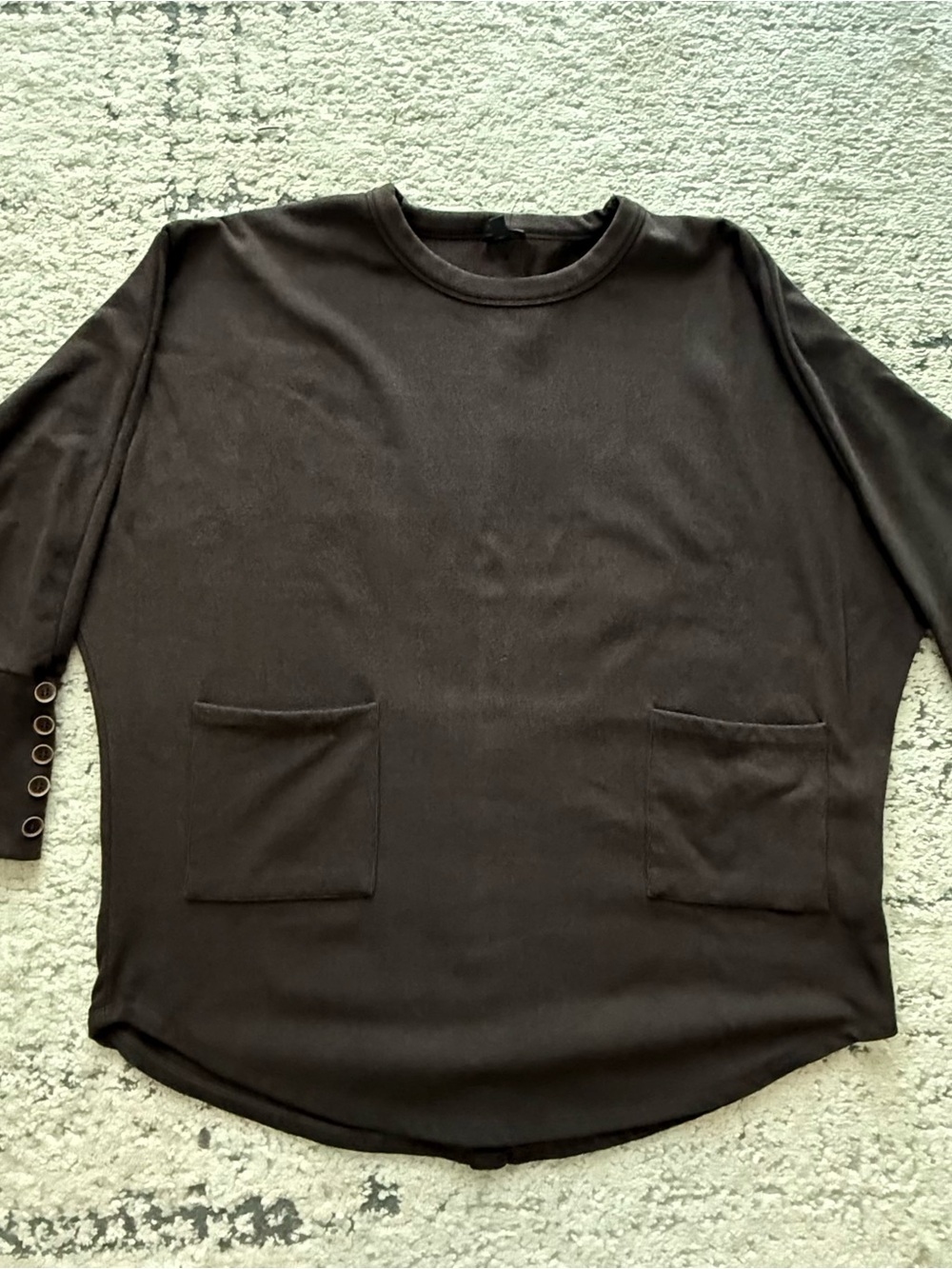 Coco + Carmen Women’s Weekend Pocket Pullover Sweater w/ Button Backed- Brown - Picture 4 of 13
